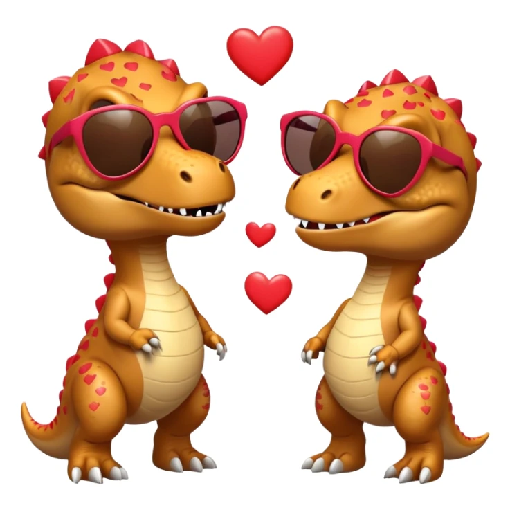 2 t-rex wearing sunglasses in love with hearts sticker