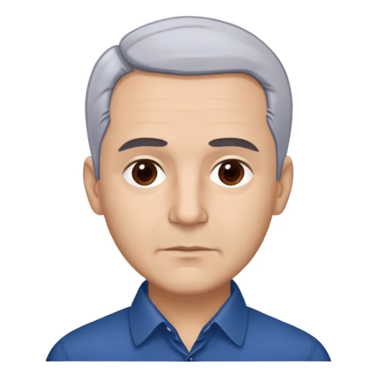 Puerto Rican actor René Monclova with light skin, round face, broad cheekbones. Lively dark brown eyes, thick straight eyebrows. Short silvery gray hair with receding hairline. Professional demeanor. Wearing a dark blue collared shirt. sticker