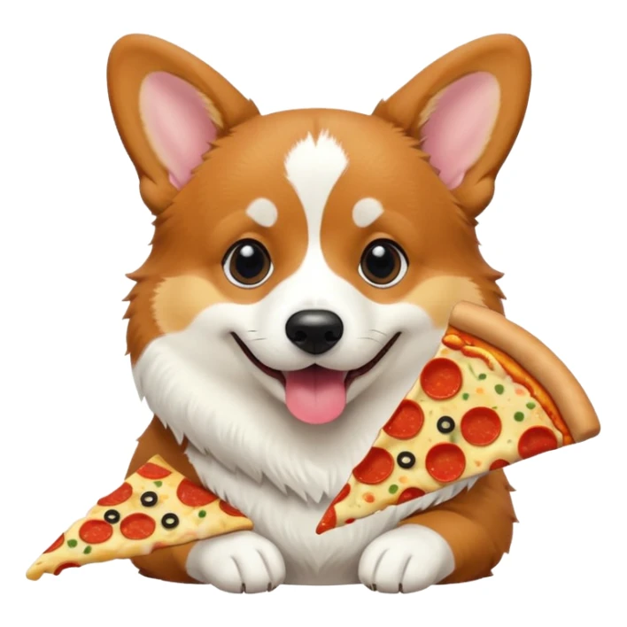 black tri-color corgi eating pizza sticker