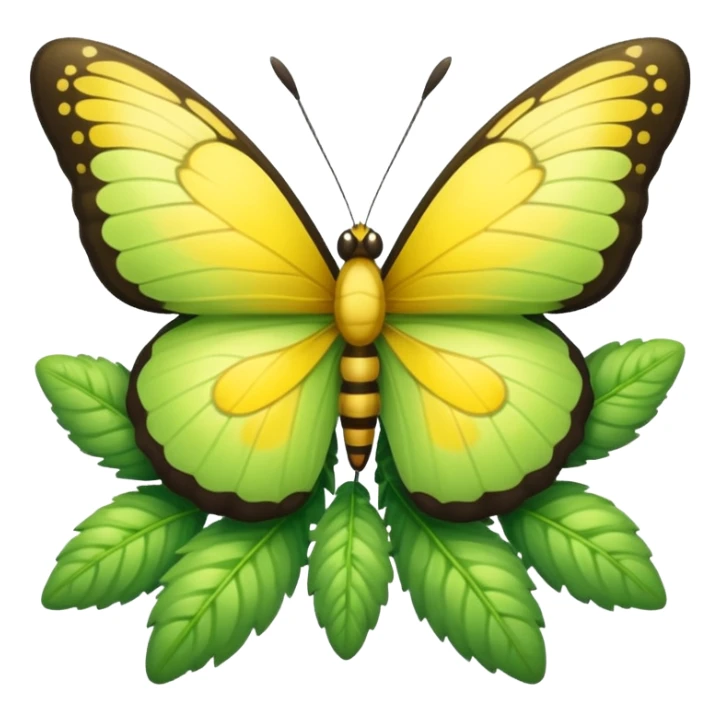 A fluffy bush with soft light-green foliage and a small butterfly sticker