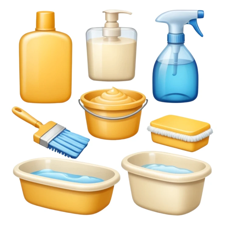 Realistic cleaning essentials with cream color sticker