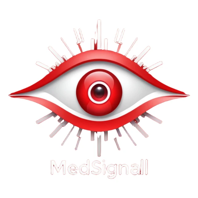 Eye-catching logo for MedSignal, red pulse cutting through geometric forms forming the letters ‘AI’, glowing red highlights with smooth, modern lines, clean white background, powerful and memorable for a tech-forward healthcare brand sticker