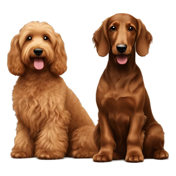 Large Brown goldendoodle and a black and brown longhair dachshund sitting together  sticker