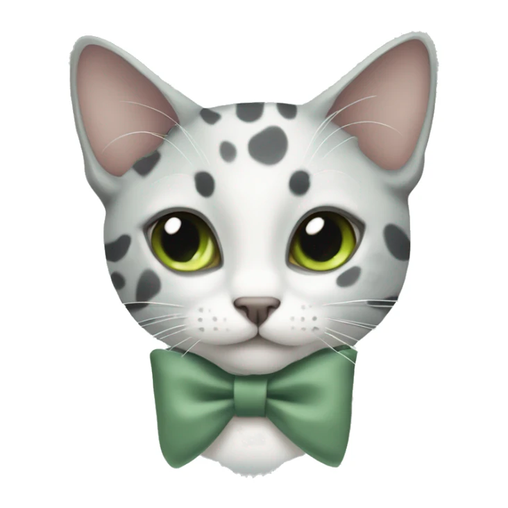 Grey and white spotted cat with sage green bow at neck sticker