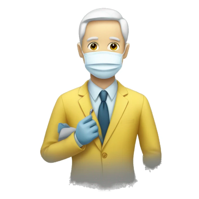 Podologist is a man with white skin, wearing a mask and a yellow suit sticker