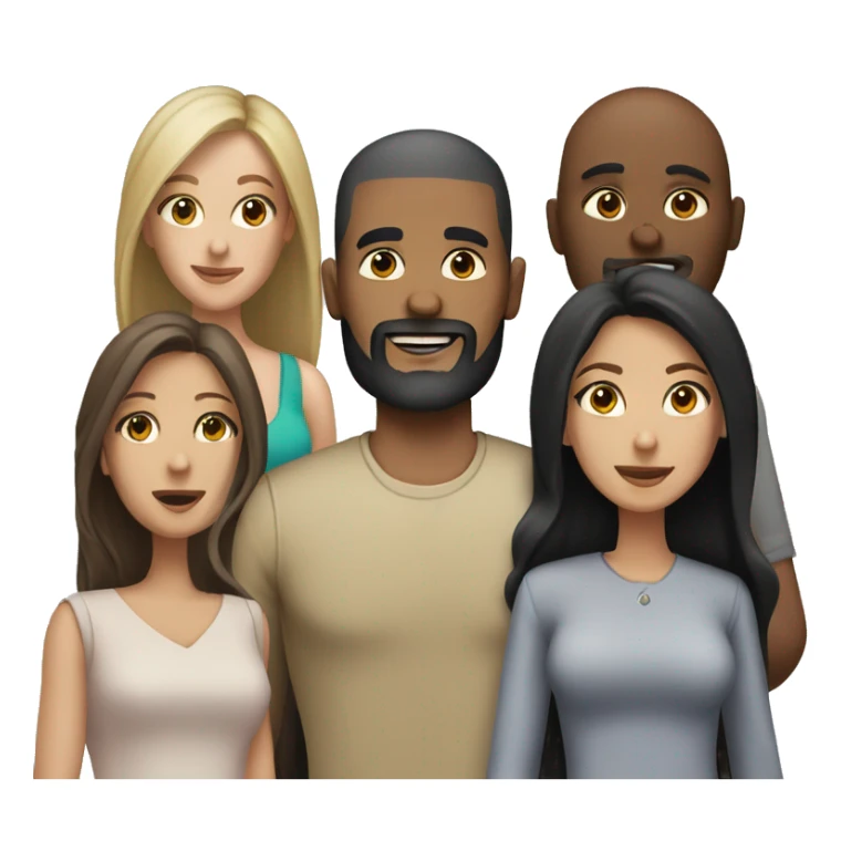 1 brown bald guy with beard and 3 women with long black hair sticker