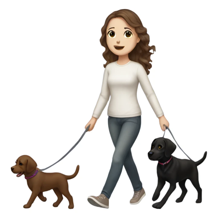 White girl with wavy brown hair walking a black Labrador sticker