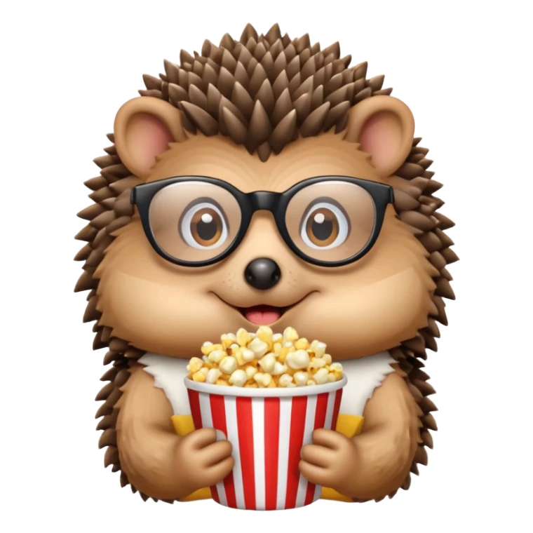 hedgehog with glasses eating popcorn sticker