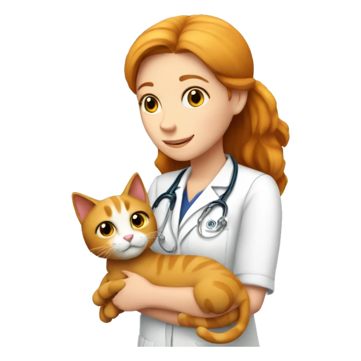 cat cuddles ginger veterinarian girl  sticker
