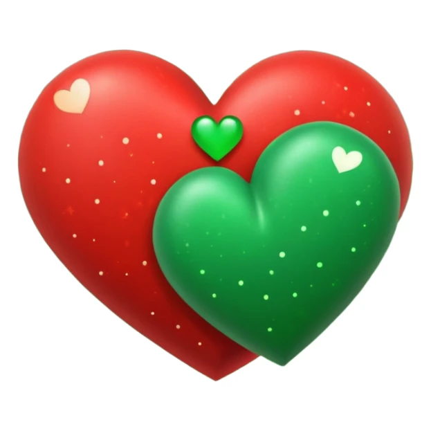 two hearts orbiting around each other like binary stars. one is red, the other is green sticker