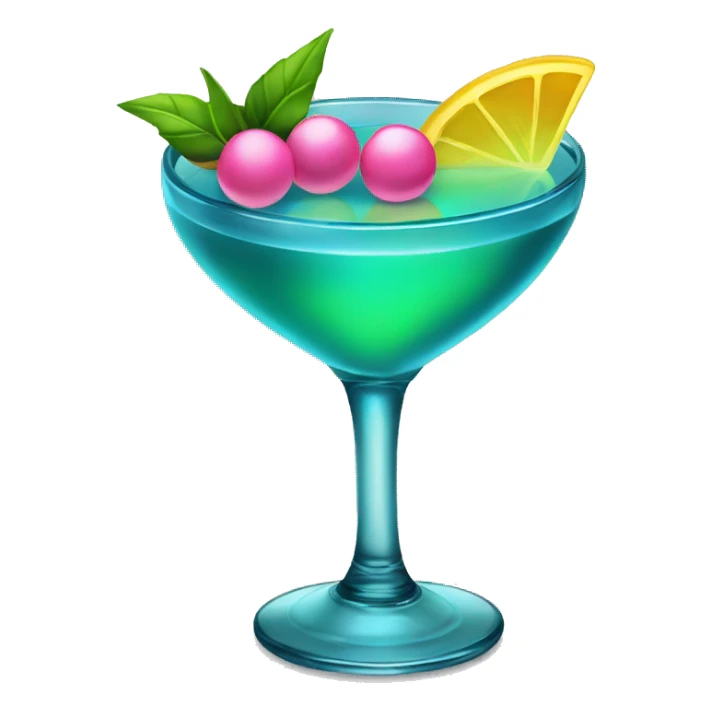 Bluish green cocktail with pink and yellow sticker