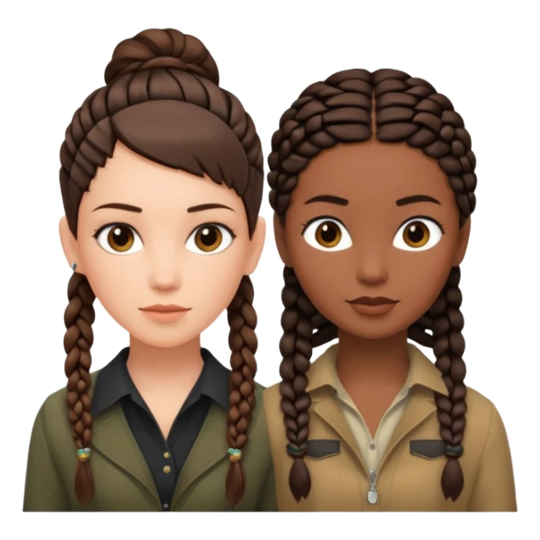 white woman brunette with a pixie hairstyle and black woman with long braids with masculine clothes sticker