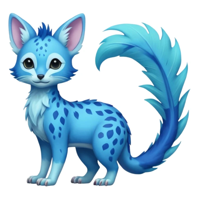 Feral Rare Fantasy exotic smooth soft vibrant pastel vibrant tropical cobalt-blue and cyan Vernid-Trico-species-creature by LiLaiRa, random markings, tufted tail, tufted ears, full body sticker