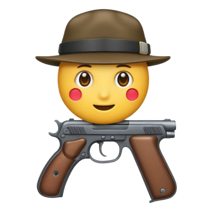 Un emojis con una gorra de lado una pistola y lanbro sticker