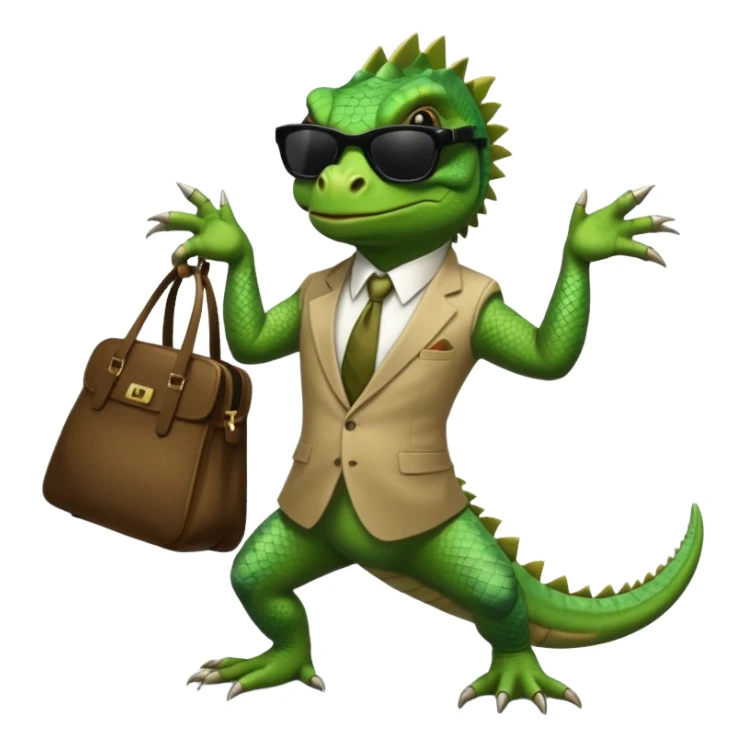 capitalist iguana banker godfather with black sunglasses breakdance with bag sticker