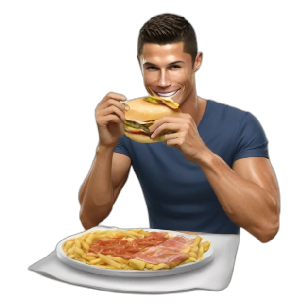 crea a cristiano ronaldo comiendo salchipapa sticker