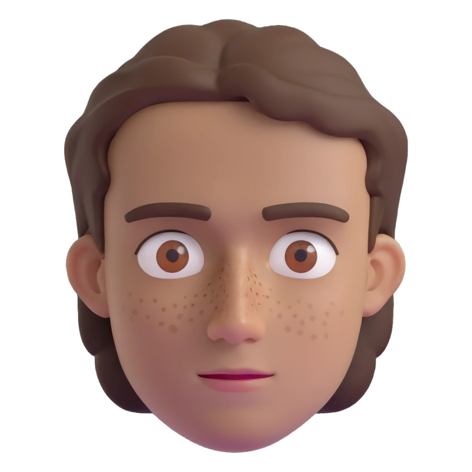 Polish man with medium length brown hair and freckles around his left eye sticker