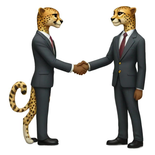 A cheetah in a classic suit shakes hands with a man  sticker