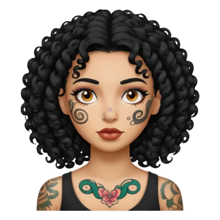 woman curly hair and heavy face tattoo sticker