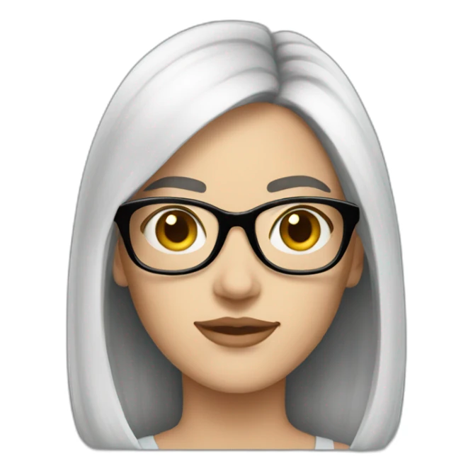 A young white woman with very dark brown smooth hair and glasses sticker