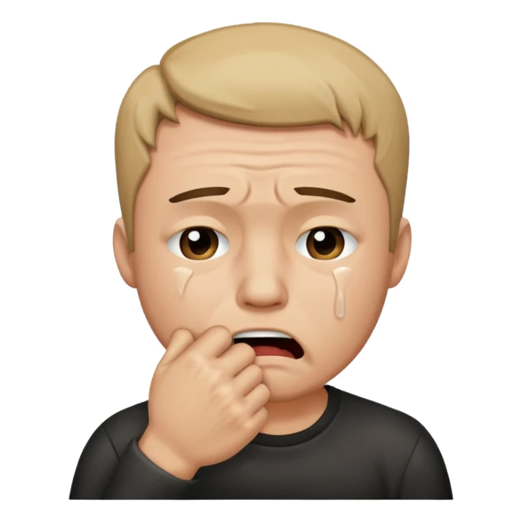 Crying man with his fist holding to his mouth sticker