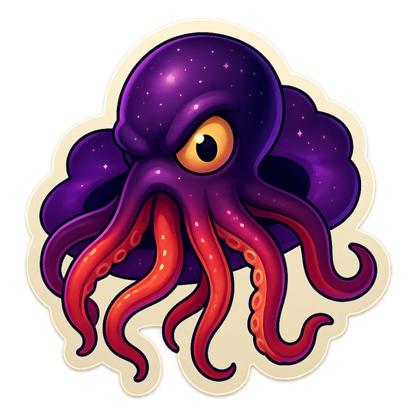 Create a dramatic and unsettling cosmic monster coming through a hole in the sky in emoji style with no background, focusing on the retro stickers style look. sticker