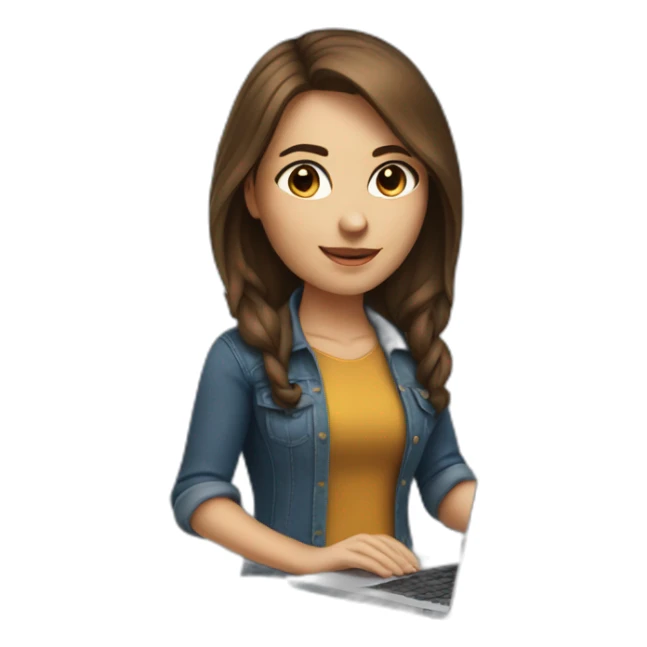 pretty programmer girl with brown hair working with MacBook sticker