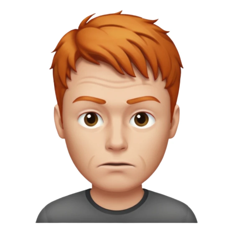 The 🤨 raised eyebrow emoji but with short ginger hair (a man) sticker