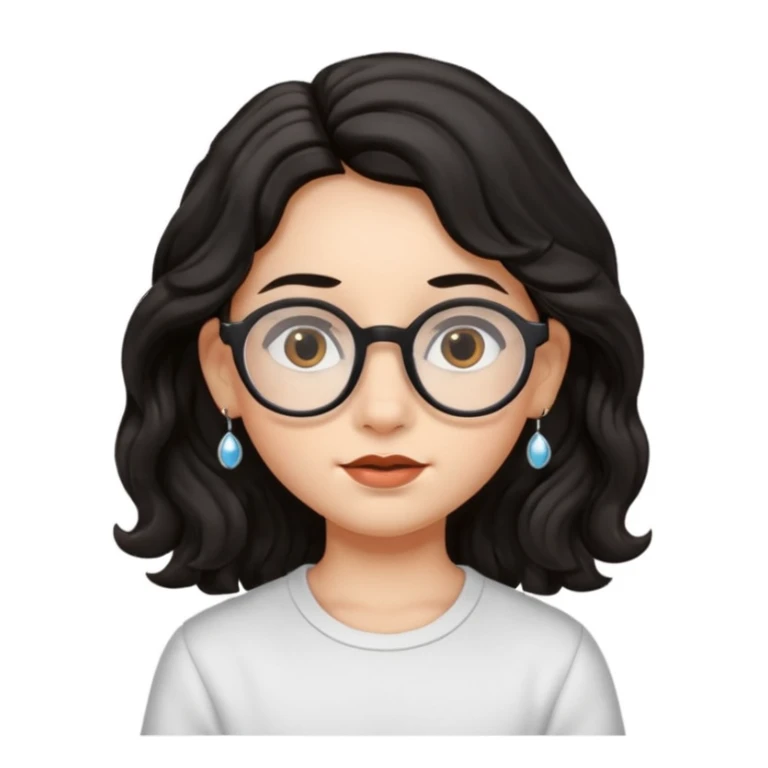 Black wavy long hair, oval glasses, brown eyes, sharp facial features, small lips, earrings, can you make me a child like this?  sticker