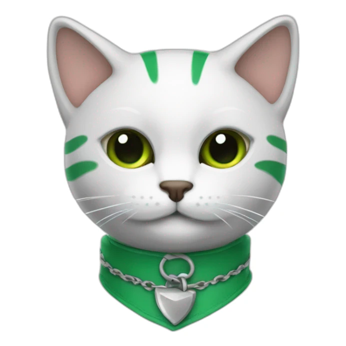 gato rayado color blanco con plomo usando un collar verde sticker