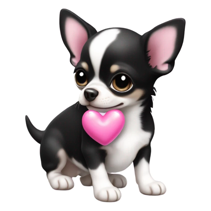 black & white chihuahua puppy with puffy pink heart sticker