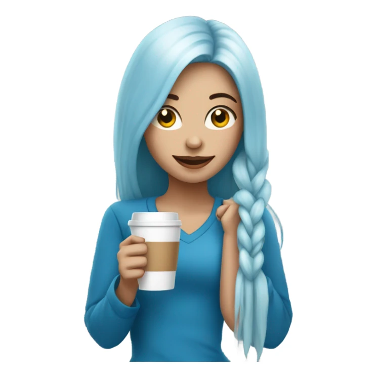 white skin girl with blue long hair drinking coffee sticker