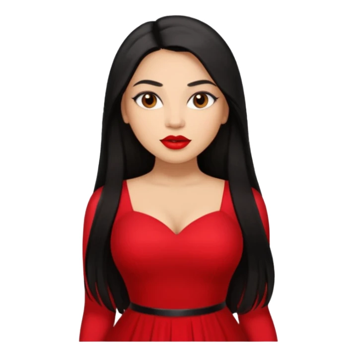 Light skin brown eyes glamorous full figured women black long straight hair red lips sticker
