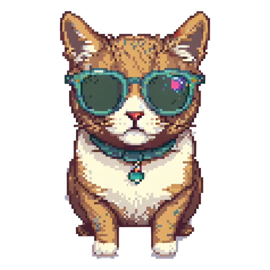 cat wearing sunglasses, retro and playful sticker