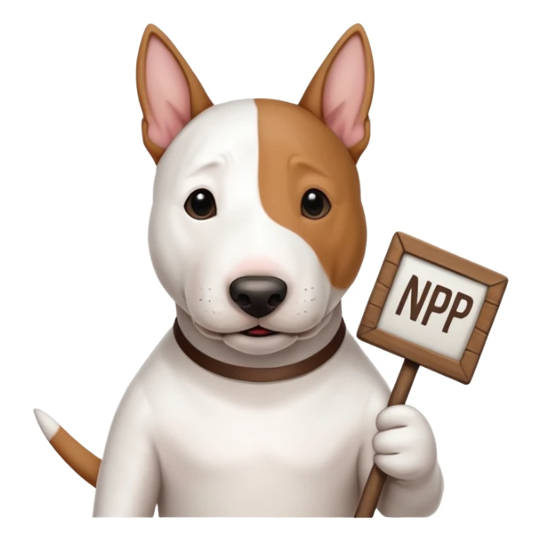 bull terrier dog holding a sign that says "NP" sticker