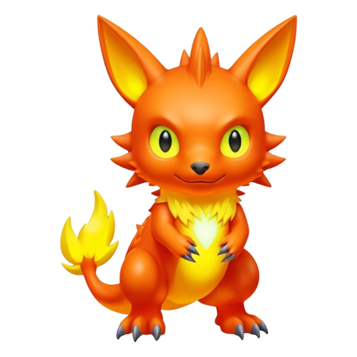 Modern lush warm-colored neon-colored Digimon-Fionbri-creature sticker