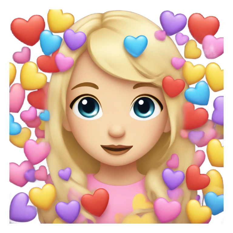 Girl face with Many hearts around face  kawaii style  sticker