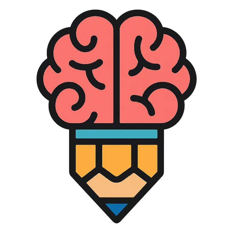 creativity competence logo, creative pencil and brain fusion, bold colors, imaginative, suitable for education or design sticker