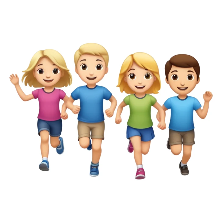 group of children skipping together, fun and friendly sticker