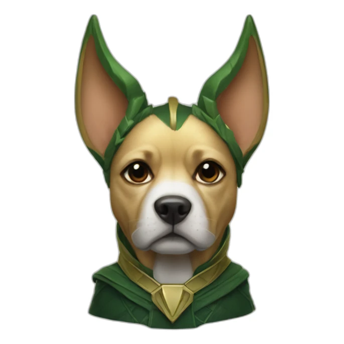 Dog in Loki costume with horns marvel detail sticker