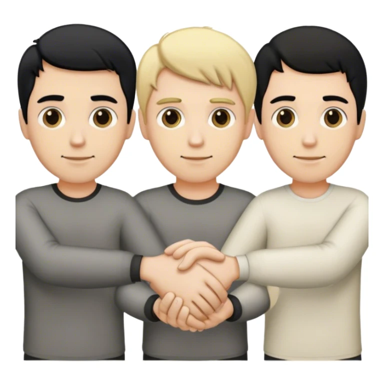 Three men holding hands, all white, one with blonde hair, one with black hair, and one with brown hair sticker