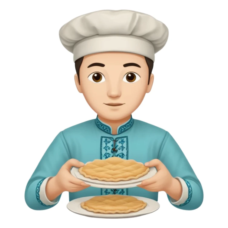 tatar young man with national outfit making cheburek sticker