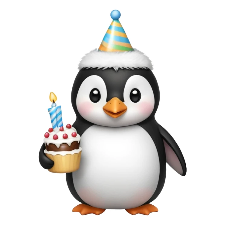 cute penguin with birthday hat hold a birthday cake in both arms sticker