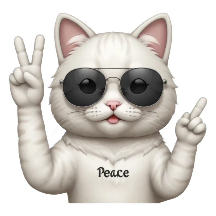 a cat wearing sunglasses a saying peace out on his head there would be written peace out and he will do the pose for peace out sticker