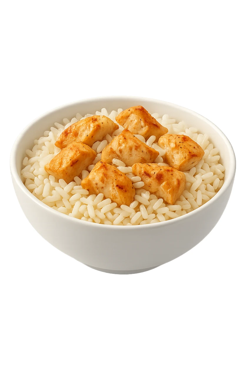 bowl bianca che fluttua in aria con riso e pollo sticker