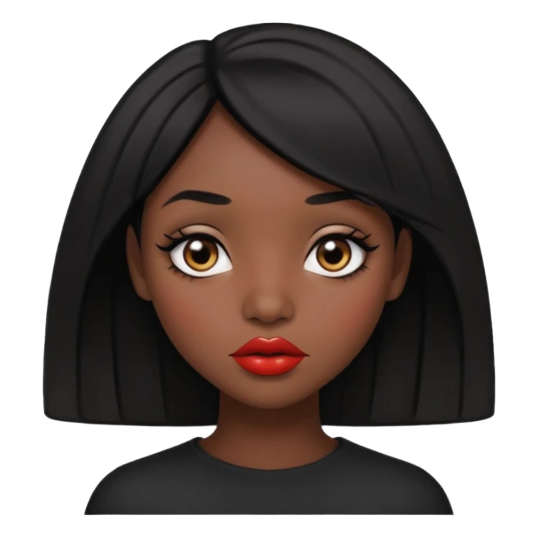 Dark skin gurl with black hair, big lips m, dark brown eye, octagon face shape and chinky eyes no red lipstick  sticker