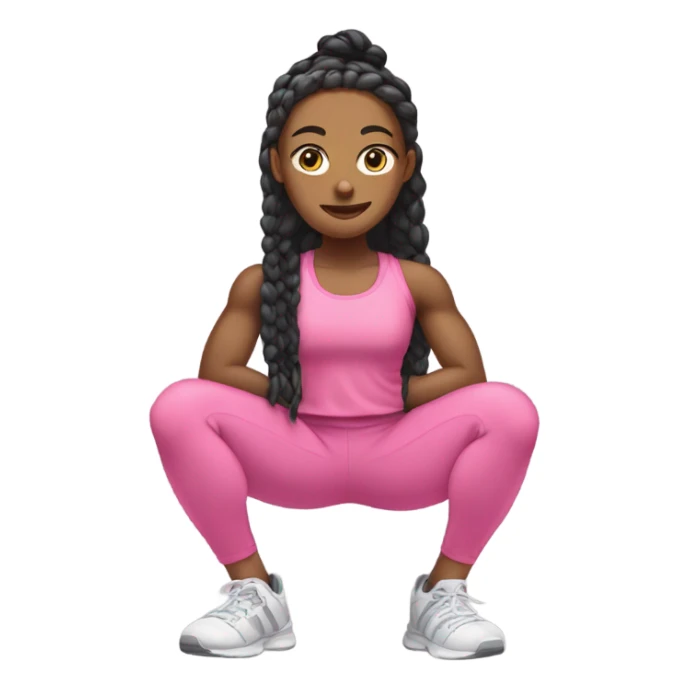 Khalyn doing squats in the gym with pink gym clothes and long braids  sticker