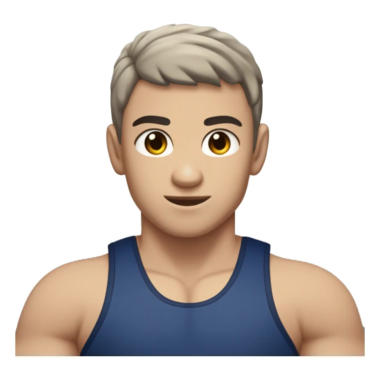 Create a half caucasian and half hispanic physically fit boy wrestler with a grey and navy blue wrestling singlet.  The boy has hazel colored eyes with dark eyebrows and a beachy short haircut with dark brown hair sticker