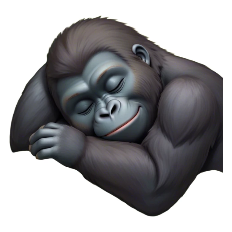 Meme-Worthy cute Sleeping Gorilla Portrait Emoji, Head resting peacefully with a contented smile, showcasing a luxuriant, thick Fur and eyes gently closed in serene slumber, Simplified yet hilariously adorable features, highly detailed, glowing with a soft, drowsy jungle light, high shine, relaxed and utterly lovable, stylized with an air of playful laziness, bright and heartwarming, soft glowing outline, capturing the essence of a sleeping gorilla that feels destined to become the next viral sensation of adorable rest! sticker