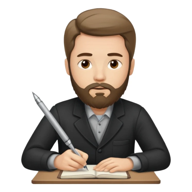 un escritor con barba y cabello medio largo, escribiendo sticker